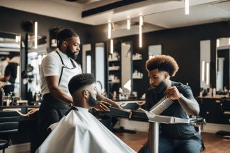 Dégradé afro stylisé mettant en valeur la texture des cheveux crépus