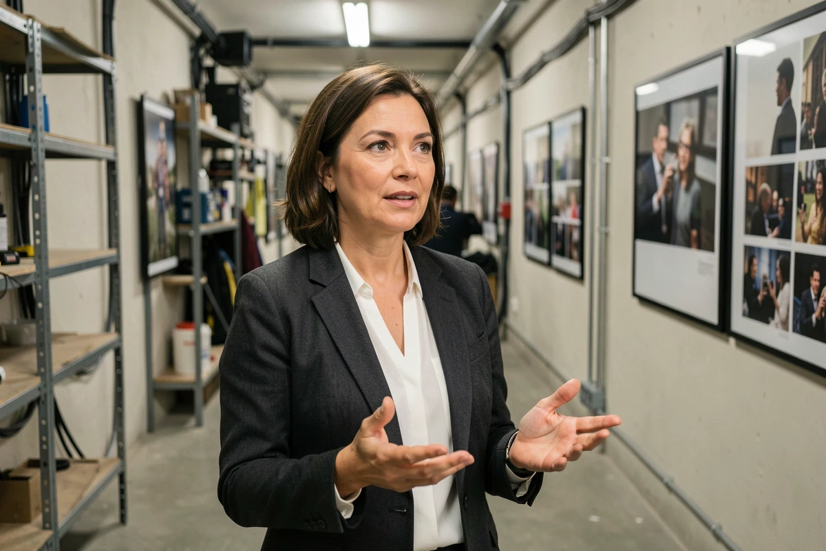 Actrice peu connue interviewée dans un couloir de studio de cinéma lors d'une production de film Spider-Man