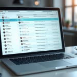 Ecran d'ordinateur lumineux avec messagerie organisée dans un bureau moderne