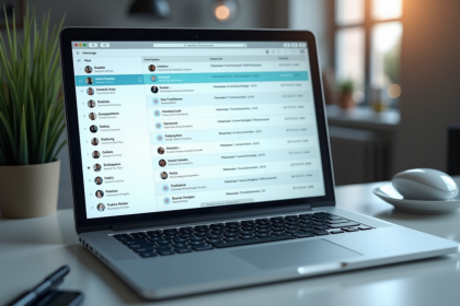 Ecran d'ordinateur lumineux avec messagerie organisée dans un bureau moderne