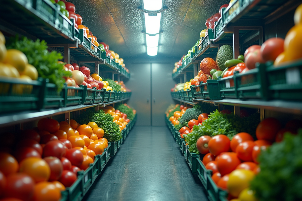 Caisse de fruits et légumes dans un camion réfrigere
