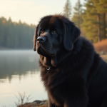 Chien Newfoundland majestueux au bord d'un lac calme