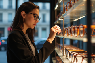 Jeune professionnel choisissant des lunettes élégantes à Paris