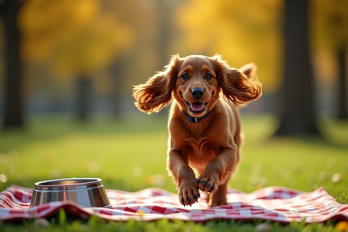 Cocker spaniel courant dans un parc ensoleille