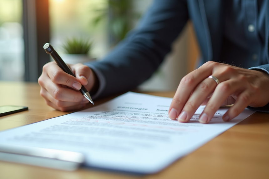 Consommateur confiant examinant un contrat avec une lumière naturelle