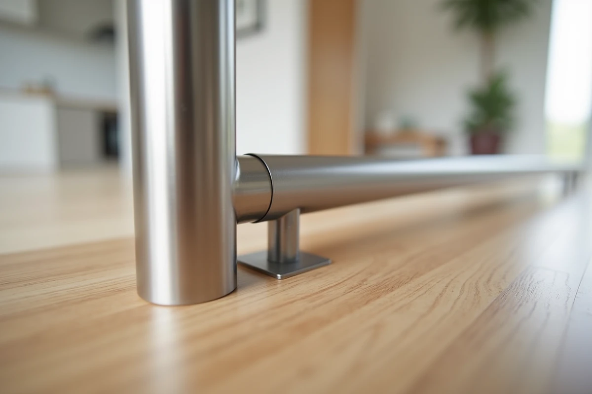 Détail de profil L en inox pour rampe d'escalier intérieur dans un appartement moderne