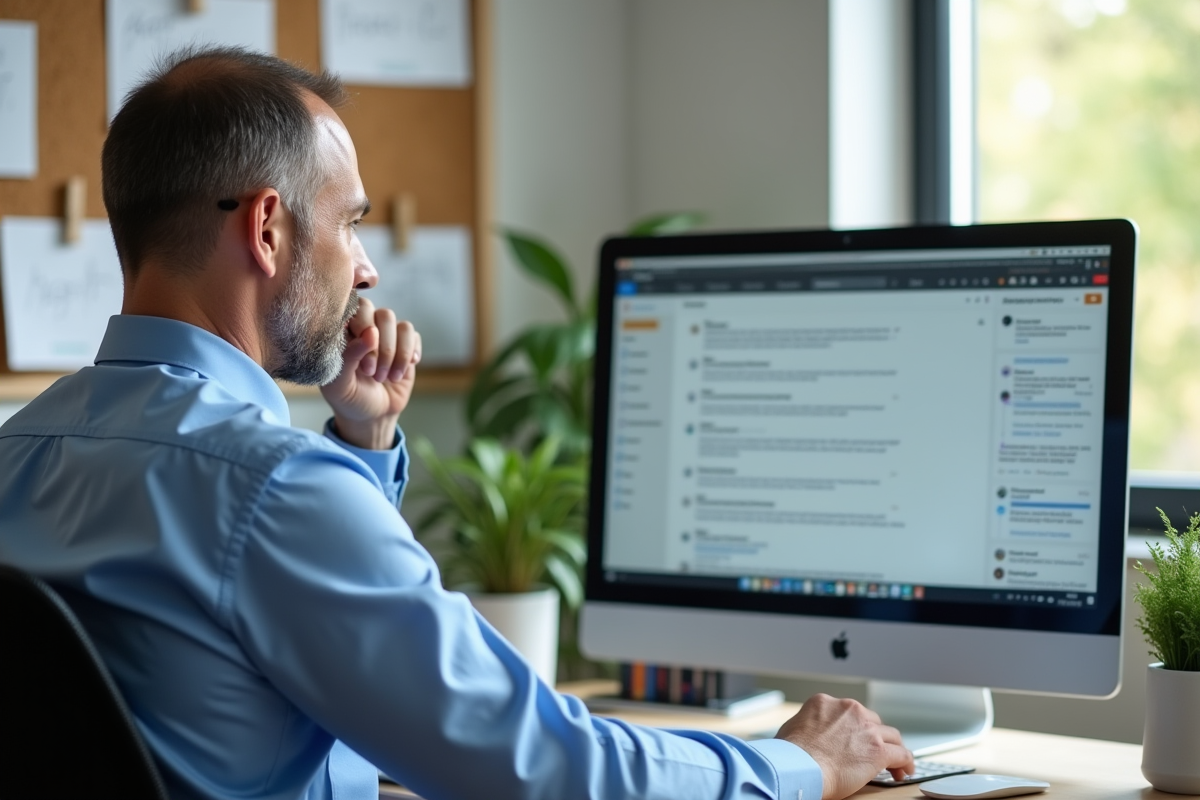 Enseignant professionnel vérifiant ses messages dans un bureau moderne