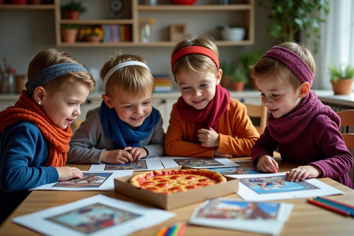 Quatre enfants autour de 10 ans découvrant l'art de la Renaissance