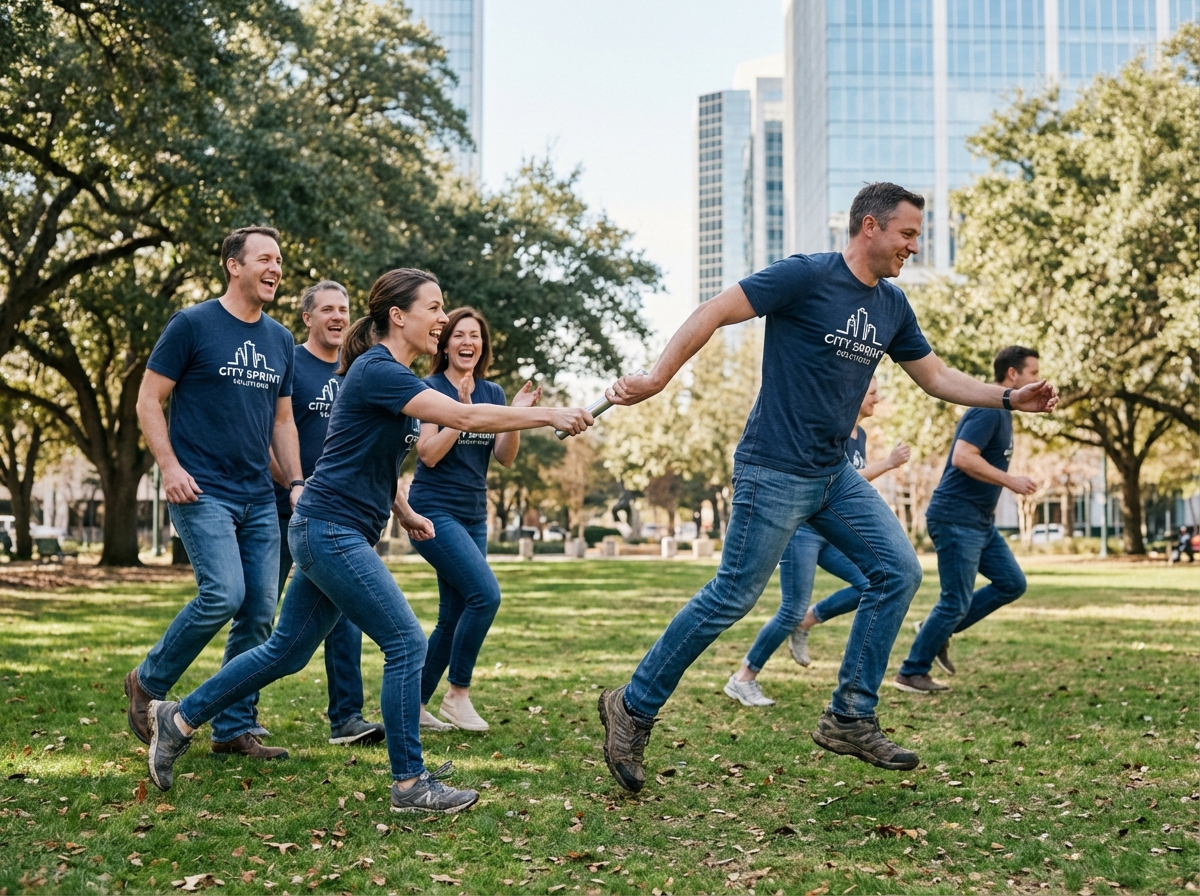 Équipe de professionnels participant à une course en plein air