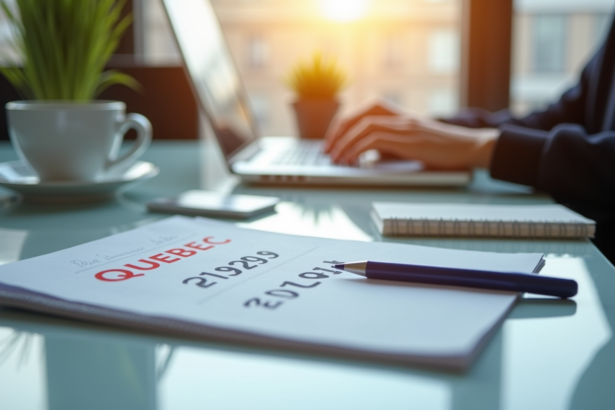 Espace de travail moderne avec ordinateur et code postal Quebec