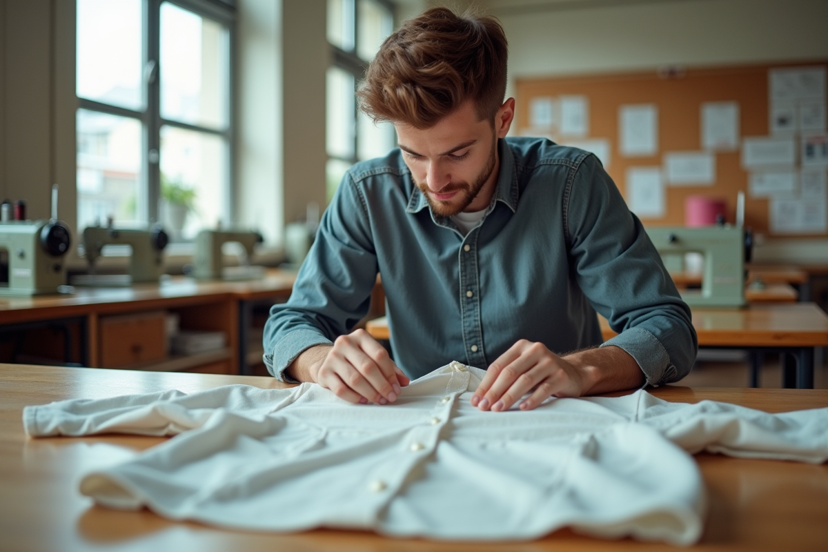 Étudiant étudiant un chemisier vintage sur la table