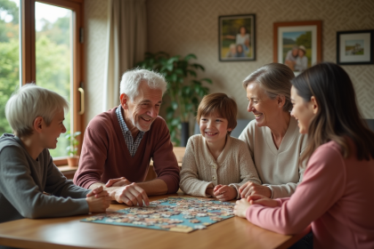 Famille multigenerational partageant un repas convivial