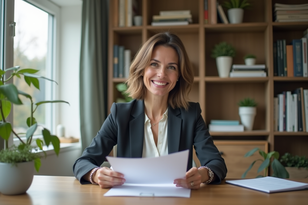 Femme en tenue élégante dans un bureau moderne