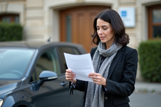 Femme d'âge moyen avec blazer devant bâtiment administratif