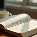 Livre de grammaire français ouvert sur un bureau en lumière naturelle