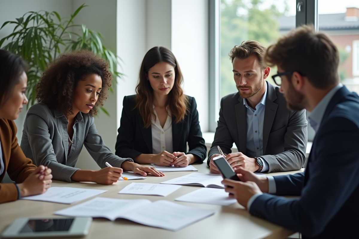 Groupe multiculturel discutant avec traduction ChatGPT