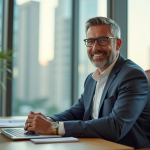 Homme confiant assis dans un bureau moderne en ville