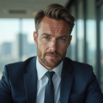 Homme d'affaires confiant dans un bureau moderne avec vue urbaine