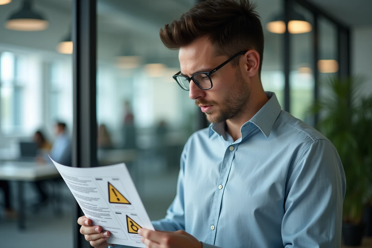 Homme examinant un document au bureau moderne