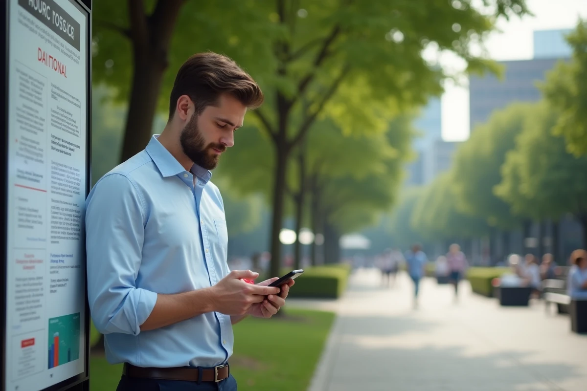 Jeune homme professionnel regardant son smartphone dans un parc urbain