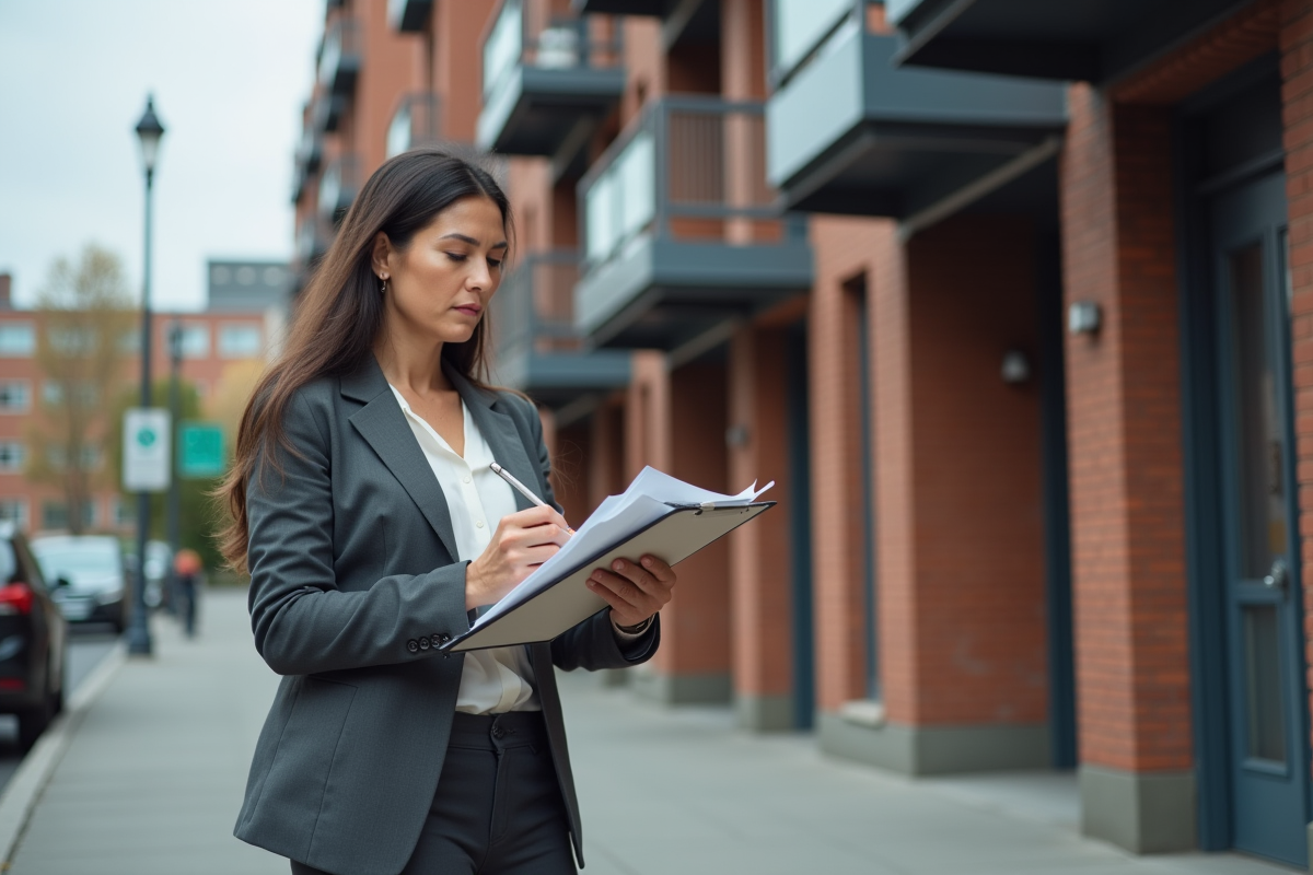 Inspectrice municipale examinant des balcons d