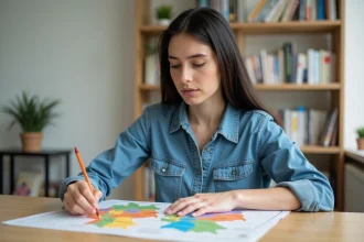 Jeune femme étudie une carte de l'Allemagne dans un intérieur