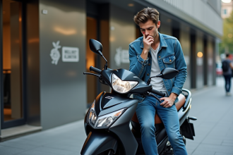 Jeune homme examine une Honda Dax 125cc en ville