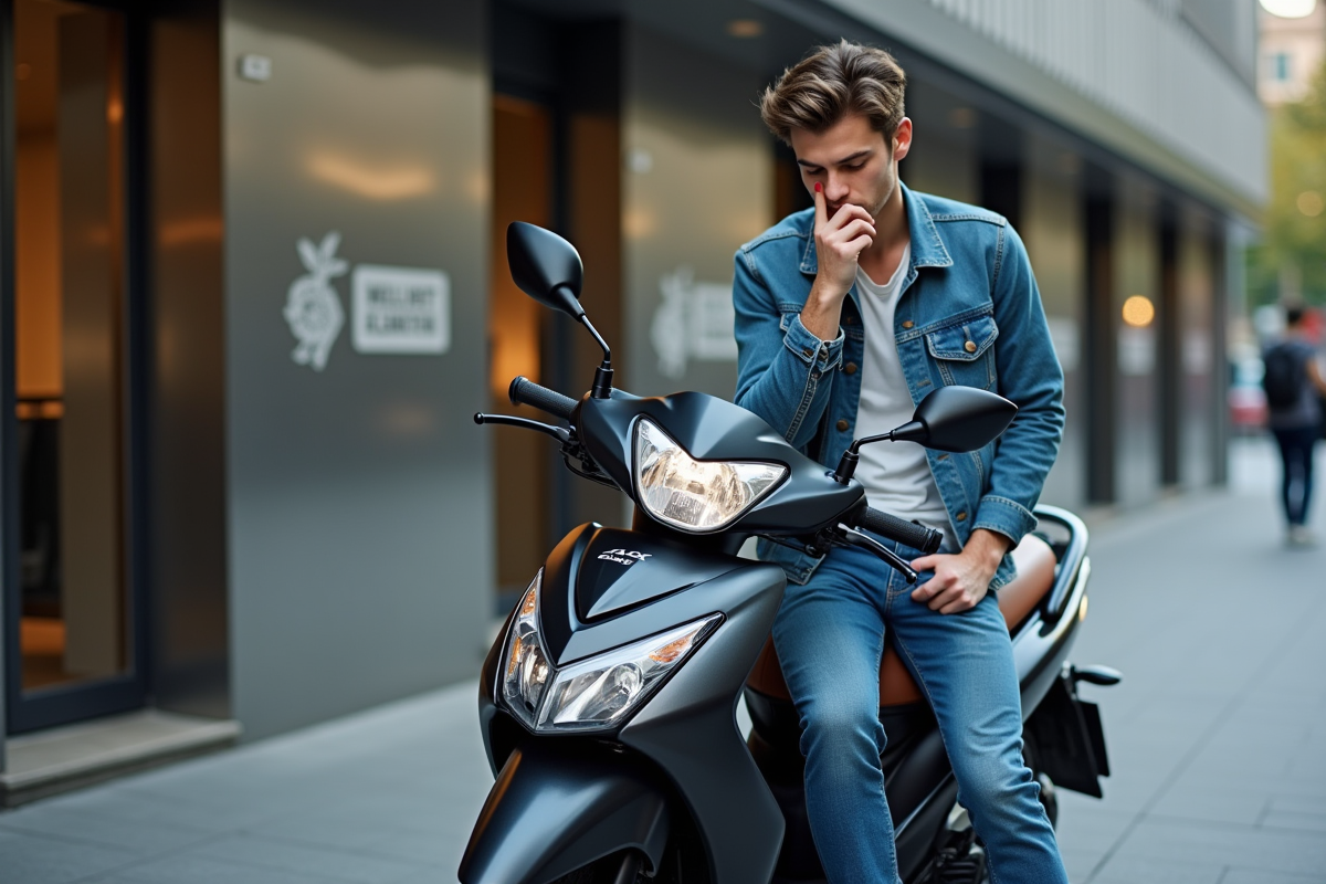 Jeune homme examine une Honda Dax 125cc en ville