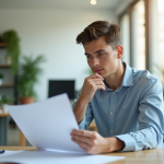 Jeune professionnel au bureau examinant des documents