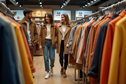 Jeunes adultes français faisant du shopping tendance en boutique