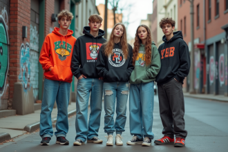 Groupe d'adolescents en streetwear des années 1990