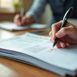 Main tenant des magazines et un stylo sur un bureau lumineux