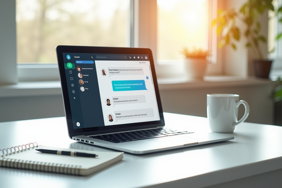 Ordinateur avec interface ChatGPT 4 en traduction