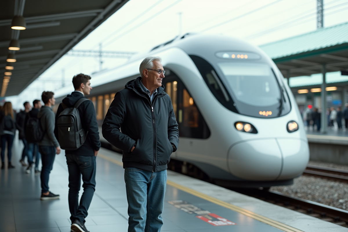 Groupe de passagers sur une plateforme urbaine moderne