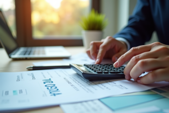 Personne au bureau vérifiant un bulletin de salaire de 1750 euros