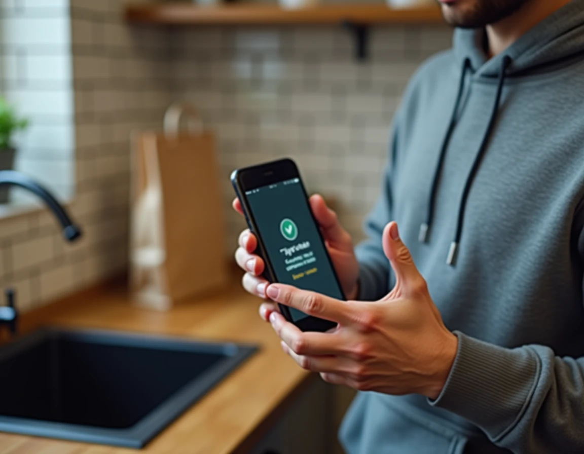 Un homme choisit un montant de pourboire sur une application mobile de livraison, illustrant la numérisation du tip en français