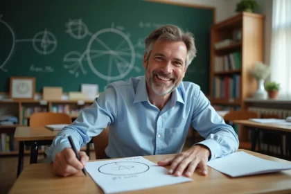 Professeur de maths en classe avec formule cercle