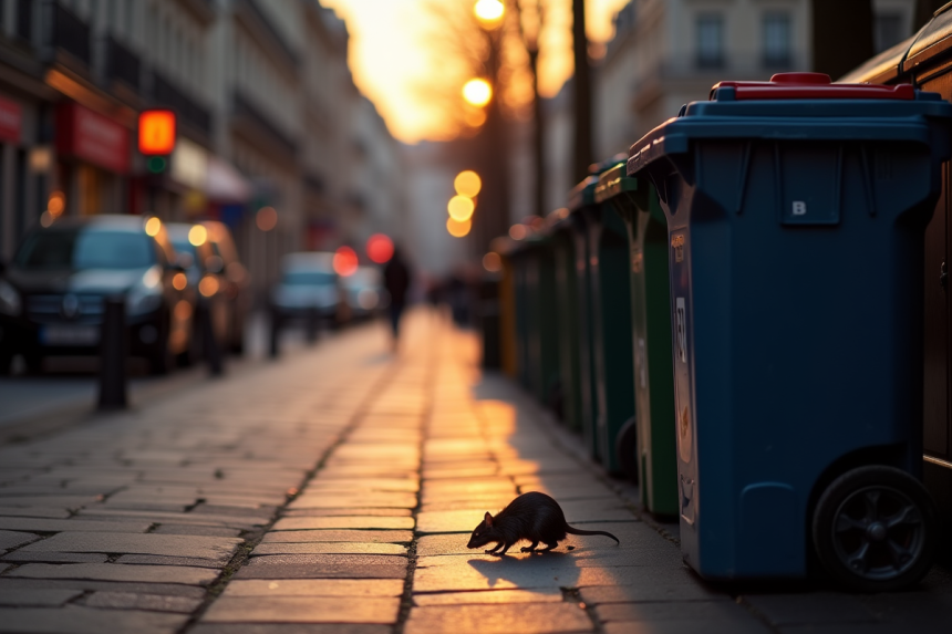 Rat dans une rue parisienne au petit matin