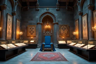 Reconstitution muséale d'une salle du trône médiévale française évoquant la cour du roi Charles VI