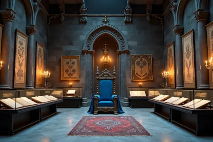 Reconstitution muséale d'une salle du trône médiévale française évoquant la cour du roi Charles VI