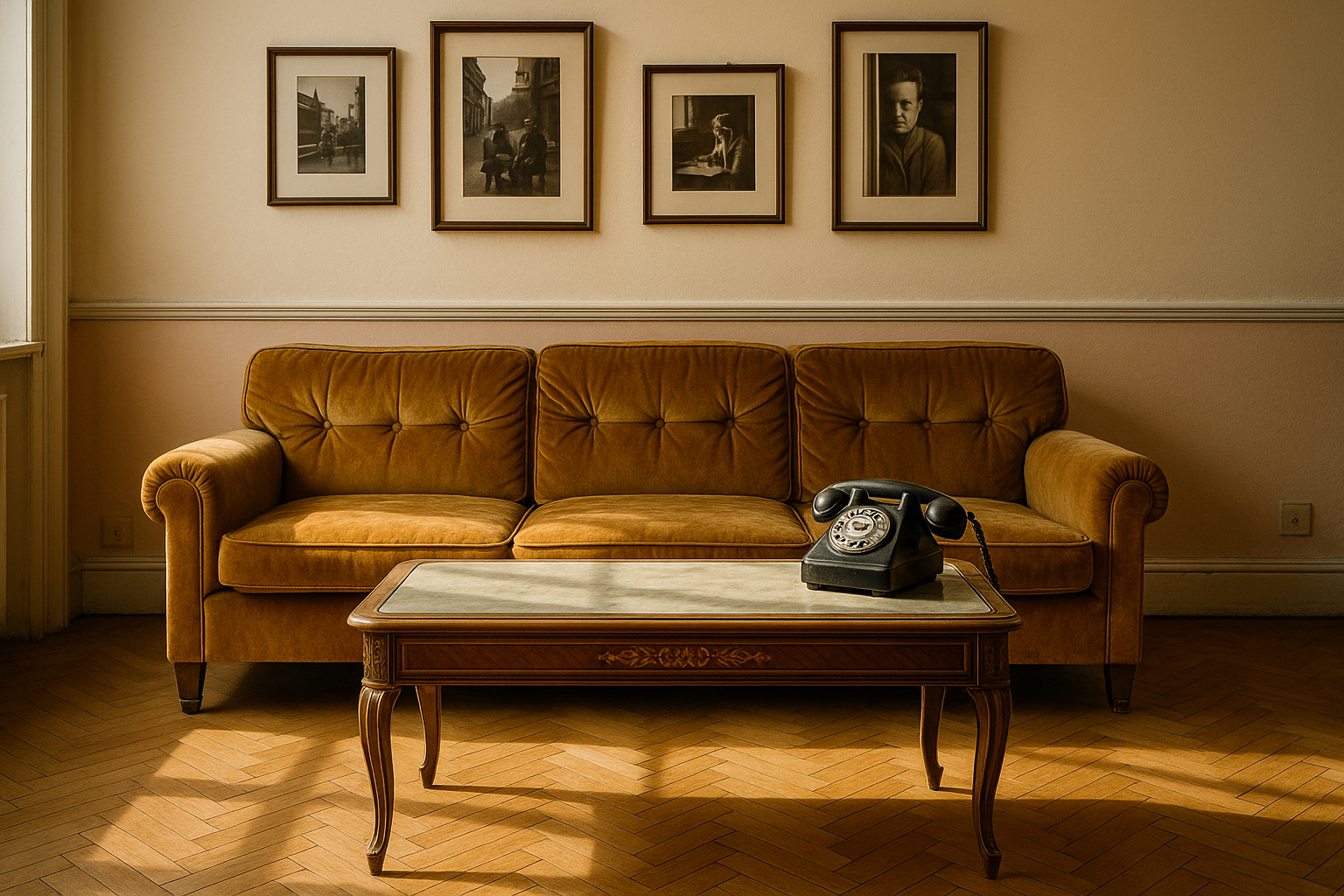 Salon cosy avec canapé velours et mobilier art deco