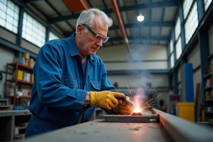 Soudeur homme en atelier avec équipement de sécurité