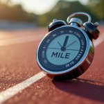 Zoom sur un chronomètre numérique propre sur piste en bois