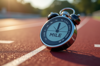 Zoom sur un chronomètre numérique propre sur piste en bois